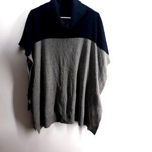 Ann Taylor Factory Womens One Size Navy Blue Gray Side Tie Boxy Fit Shawl Poncho